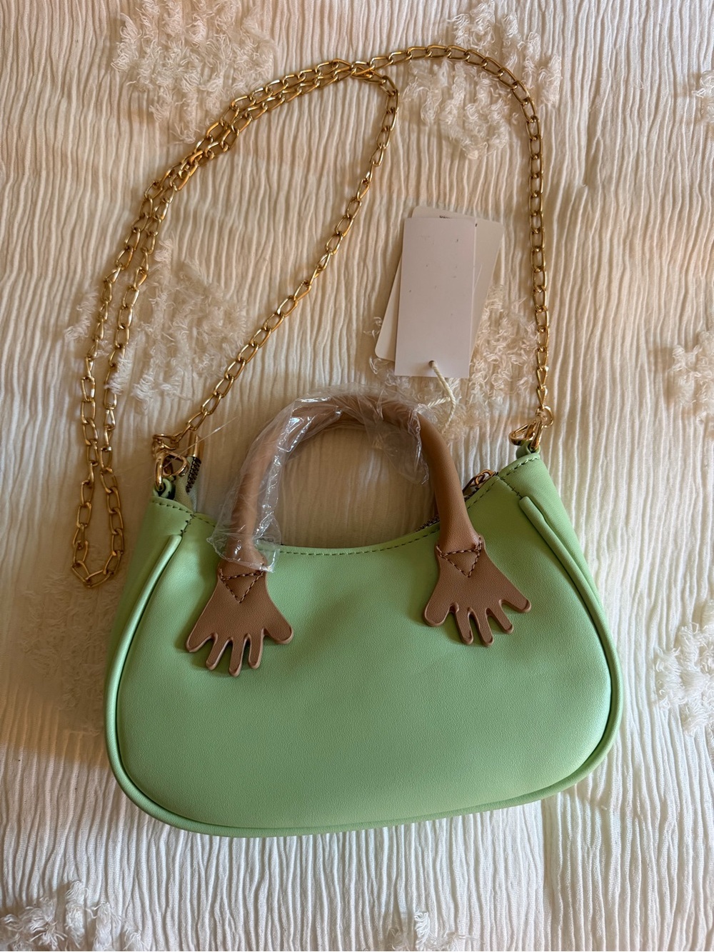 Green Mini Shoulder Bag with Tan Handles - Chic Women's Crossbody
